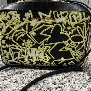 Michael Kors Black and Neon Yellow Crossbody Bag